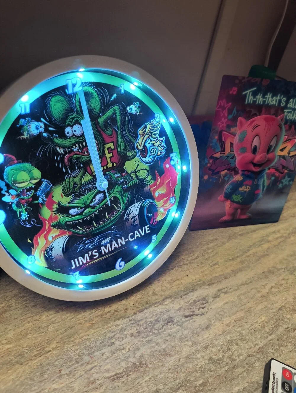 Neon Green Rat Fink Style LED Wall Clock - Jim's Man-Cave
